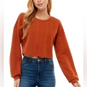 Burnt Orange Cable Knit Cropped Sweater